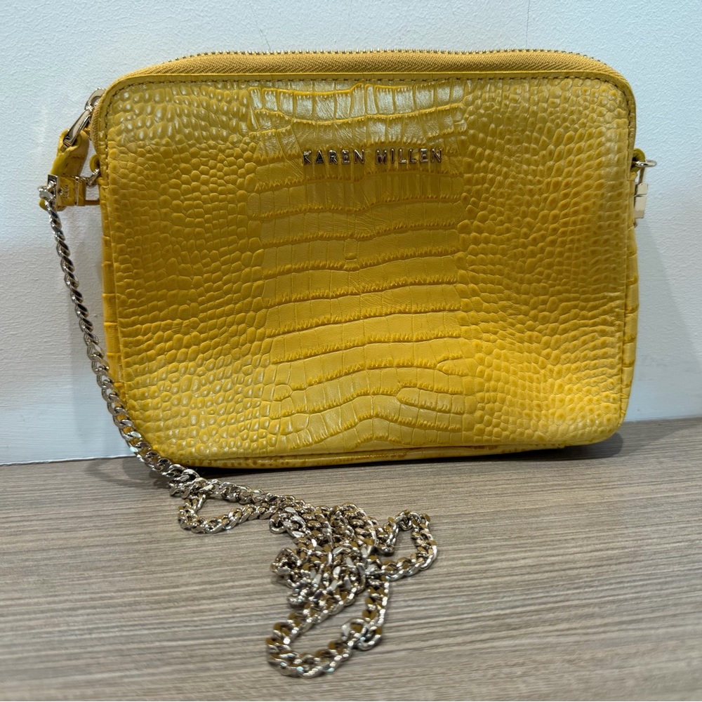 Karen Millen Yellow Croc Crossbody bag.